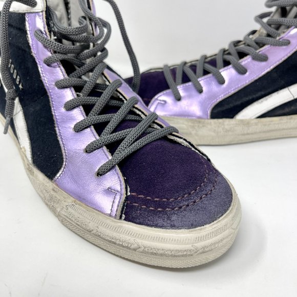 Golden Goose High Top SLIDE Sneakers Grape Textile Suede Size 38 US 8 - Picture 4 of 9